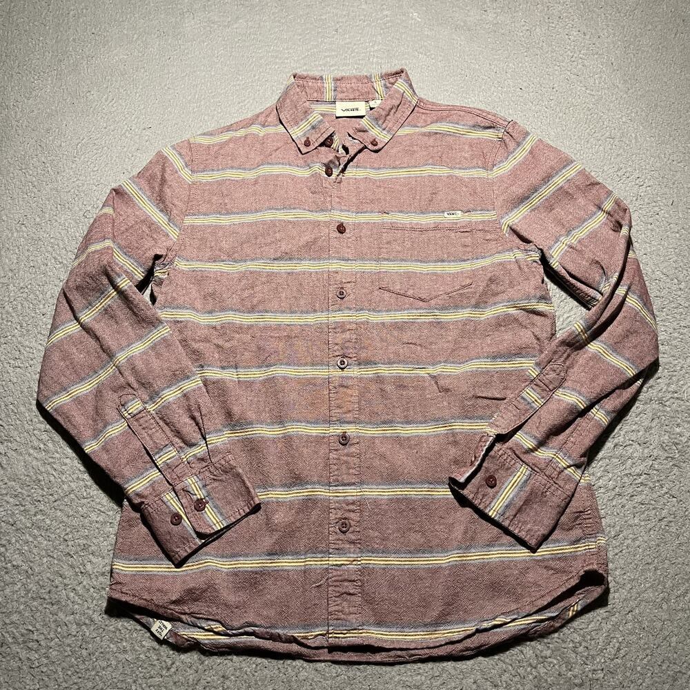 VANS Long Sleeve Button Shirt Mens Small Multicolor Stripe 100% Cotton Casual